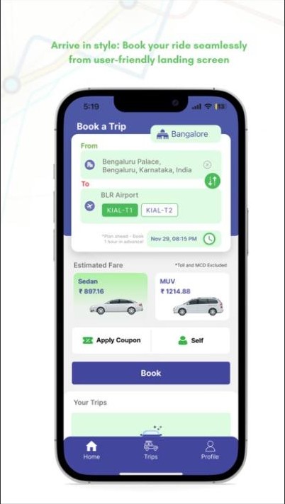 Real Mega Cabs booking screen, from the App Store listing