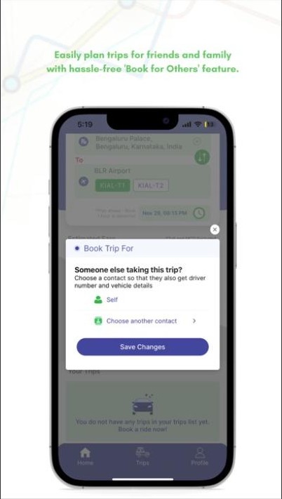 Mega Cabs book trip for someone else screen