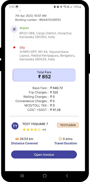 Fare estimate and car class