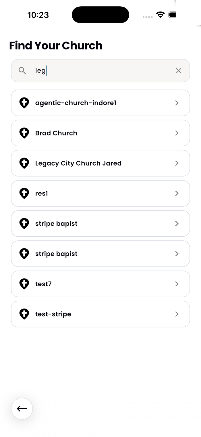 Find Your Church screen