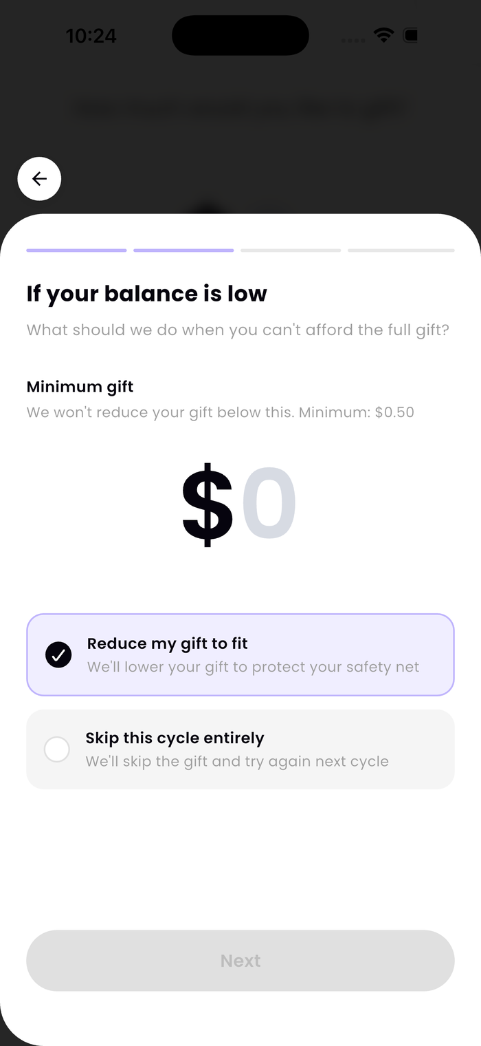 Low Balance Rule Reduce screen