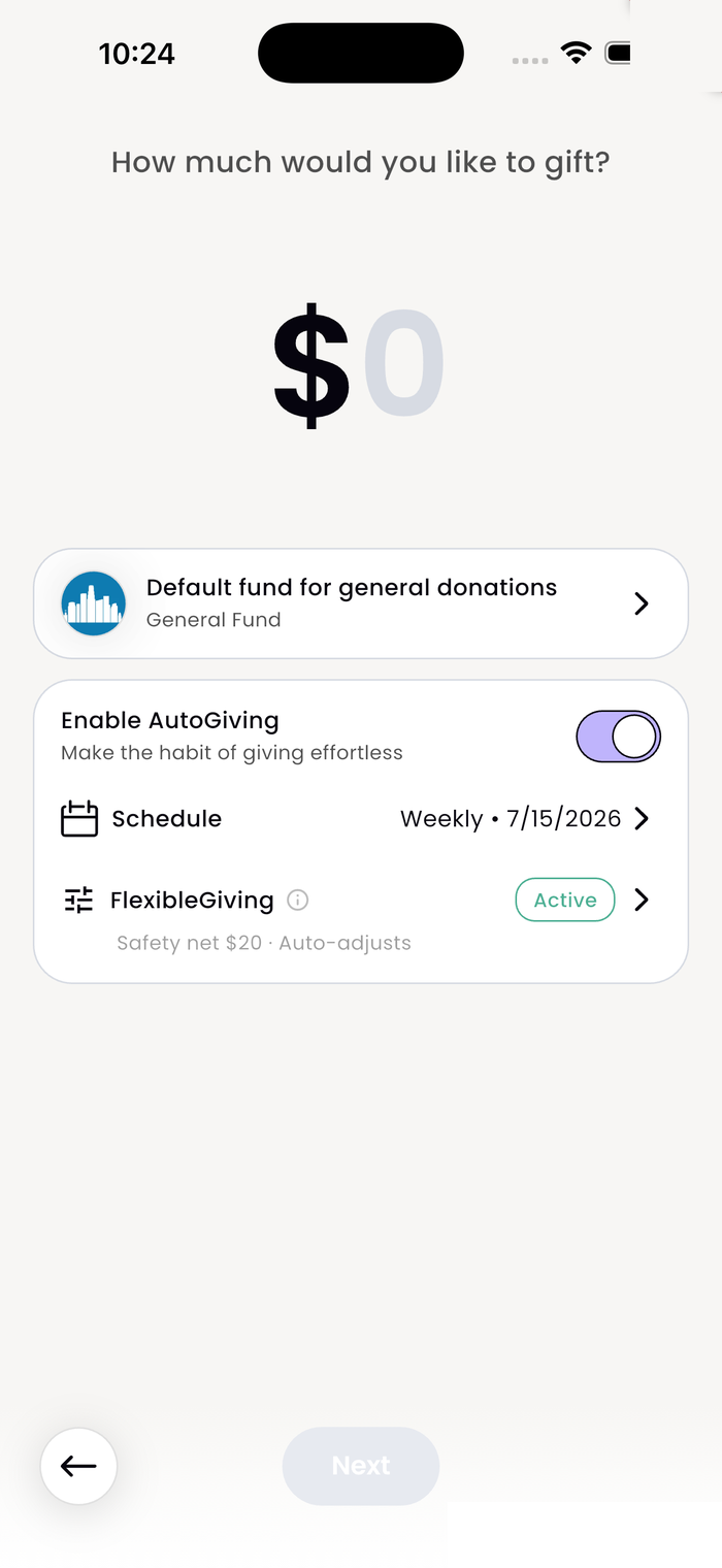 AutoGiving Enabled screen