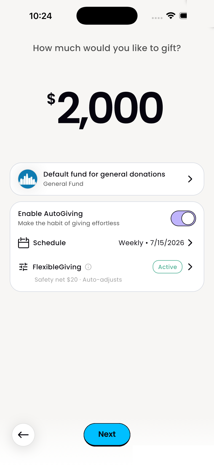 Recurring Gift Set screen