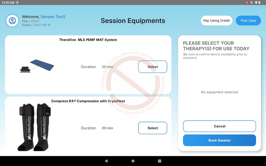 Session equipment booking